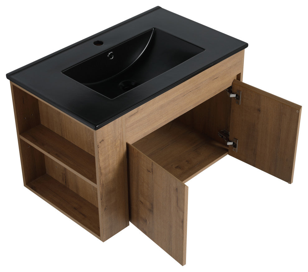 BNK 30x18 Bathroom Vanity With Adjustable Shelf, Black Top