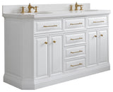60" Palace Quartz White Vanity With Brass Hardware, Faucets and Chrome Mirrors