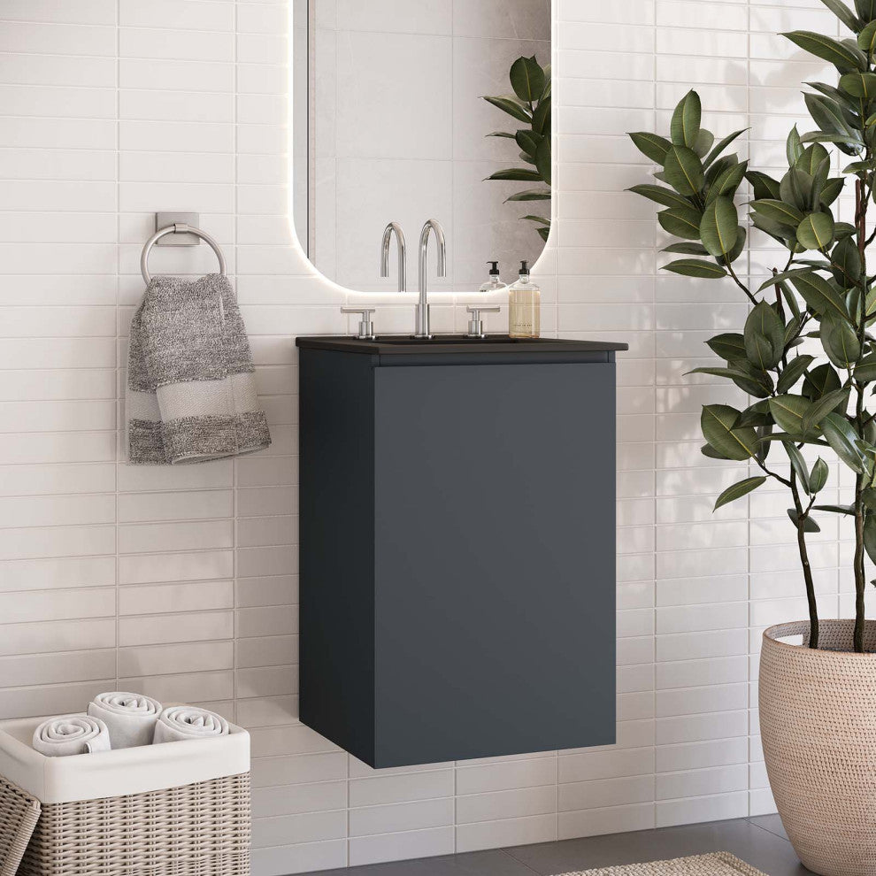 Bryn 18" Wall-Mount Bathroom Vanity, Gray Black