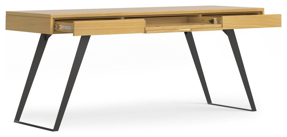 Lowry Solid Acacia Wood Large Desk, Oak