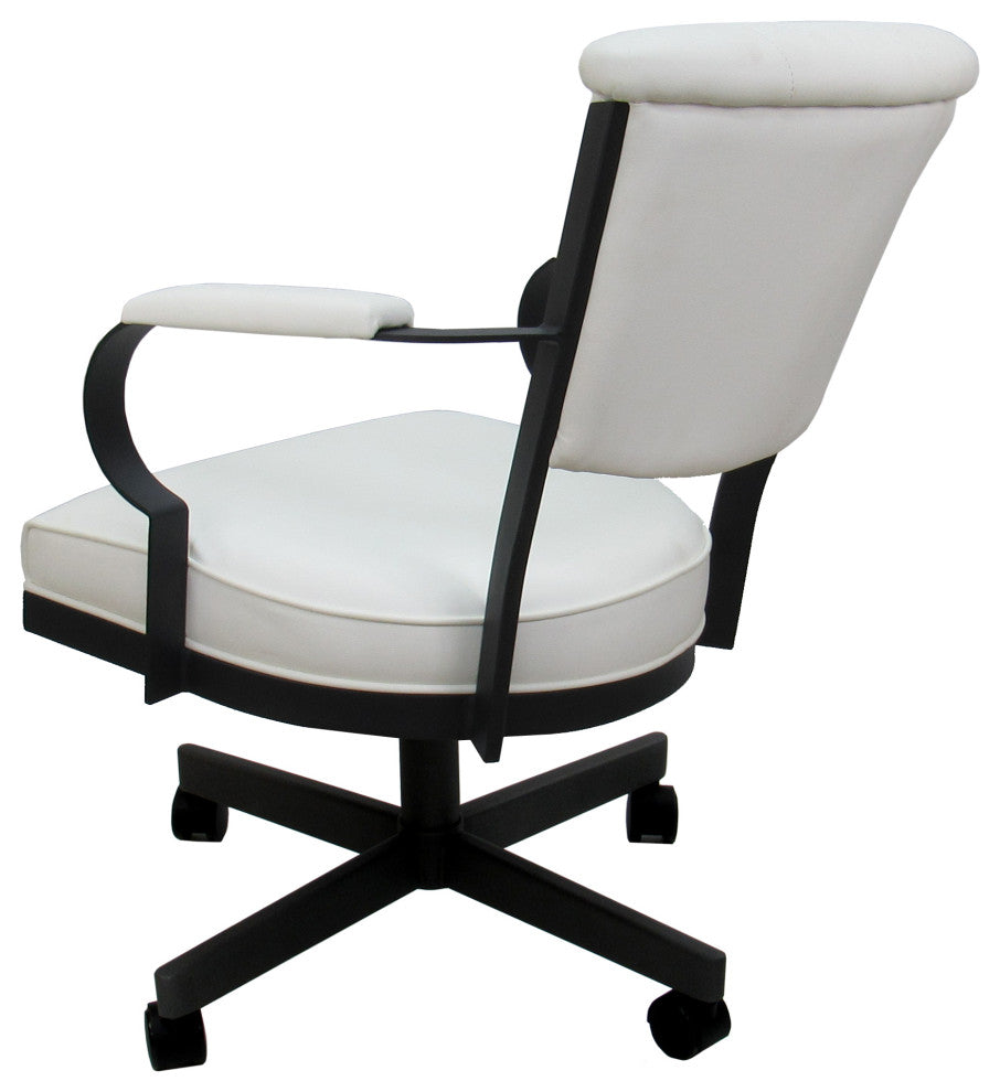 Set of 4, Miami Swivel Metal Caster Chairs, Reading Base, White Vinyl, Black