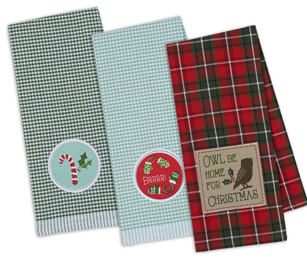 Owl Be Christmas Embroidered Dishtowel