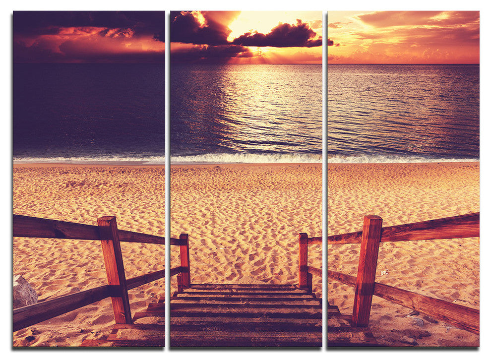 "Wood Boardwalk in at Evening" Metal Wall Art, 3 Panels, 36"x28"