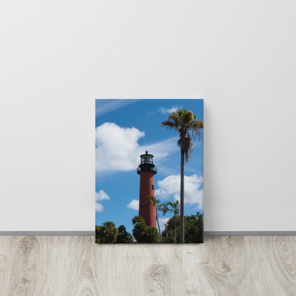 Jupiter Lighthouse Color Coastal Landscape Photo Canvas Wall Art Print, 12" X 16"