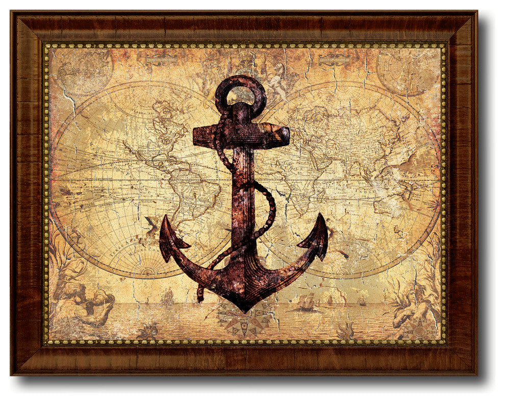Anchor Vintage Nautical Map Print on Canvas with Picture Frame, 15" x 19"