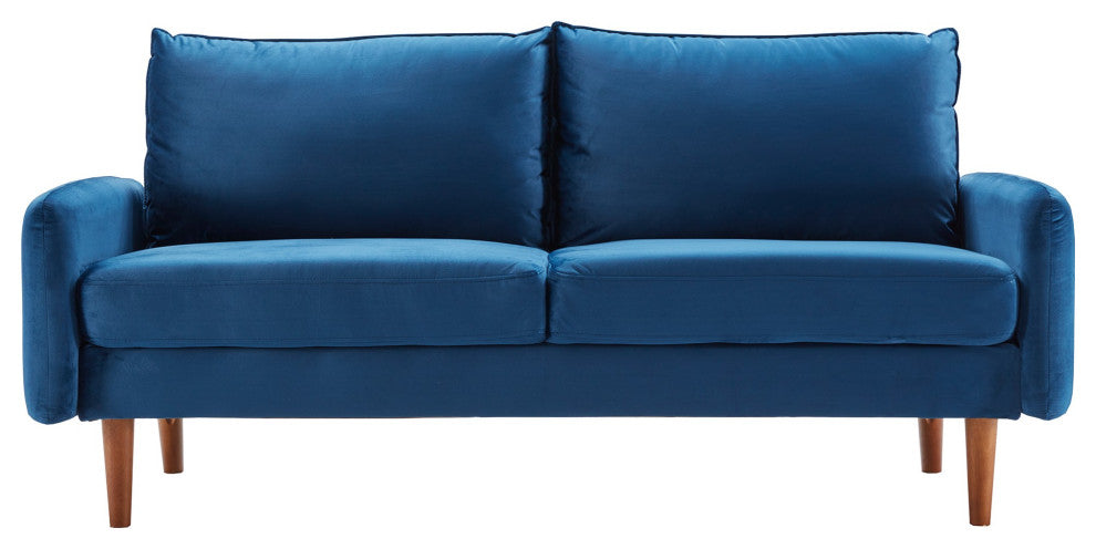 Blue Contemporary Velvet Sofa With Side Pockets