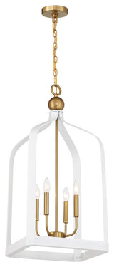 Sheffield 4-Light Pendant, White, Warm Brass Accents