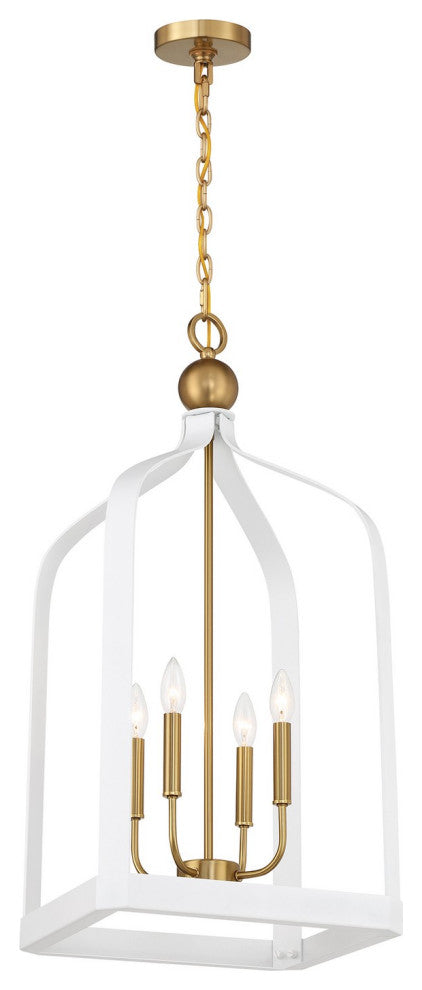 Sheffield 4-Light Pendant, White, Warm Brass Accents