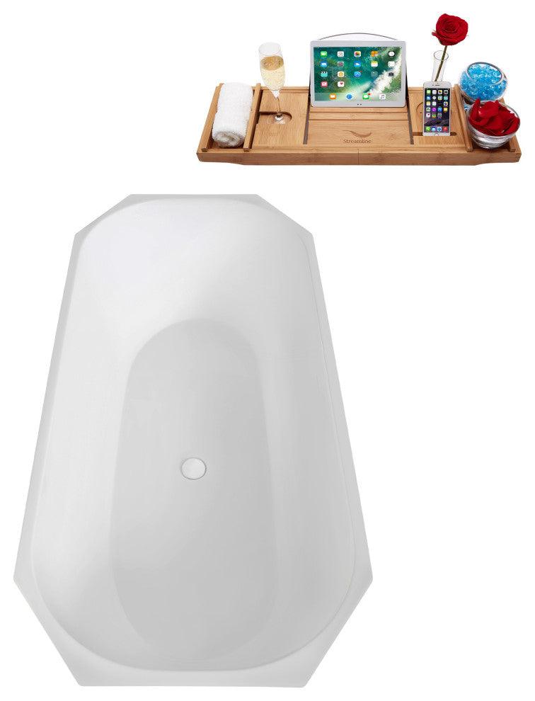 63" Streamline B-504-232-WH Freestanding Tub, Tray, Drain in Glossy White