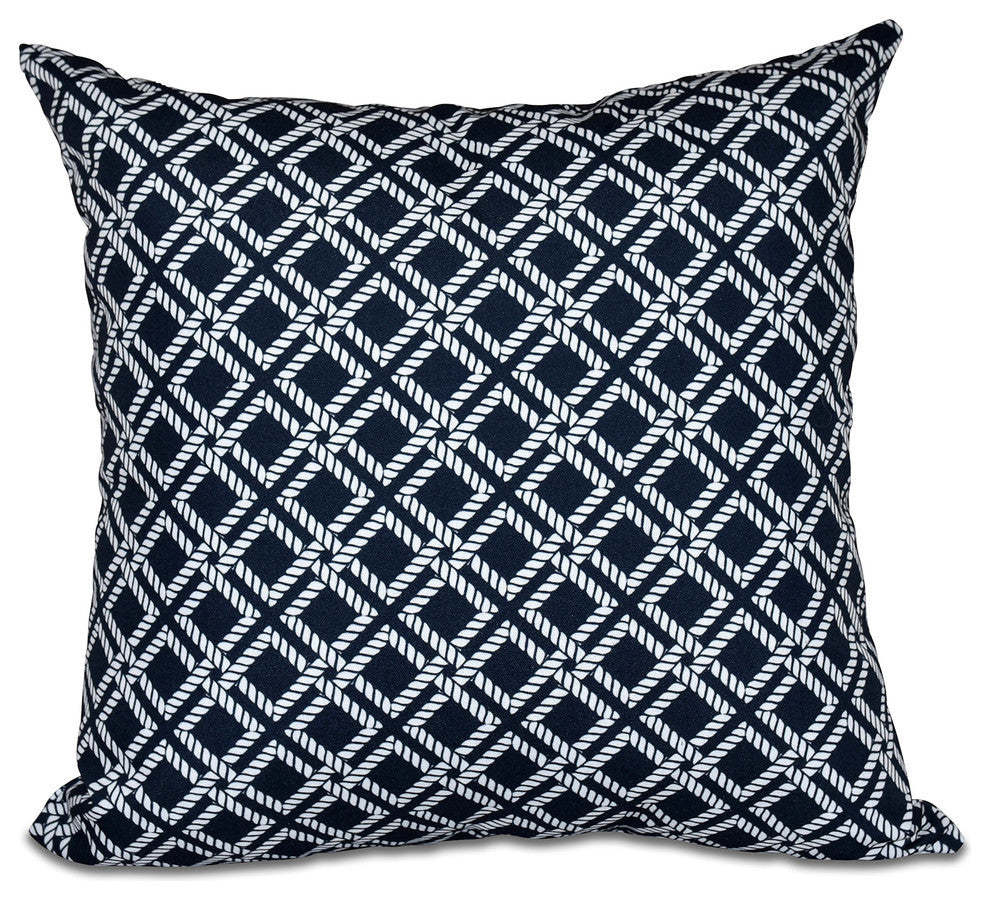 Rope Rigging, Geometric Print Pillow, Navy Blue, 26"x26"