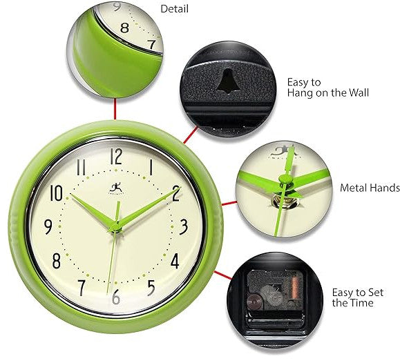 Retro 9" Silent Sweep Non-Ticking Mid Century Modern Kitchen