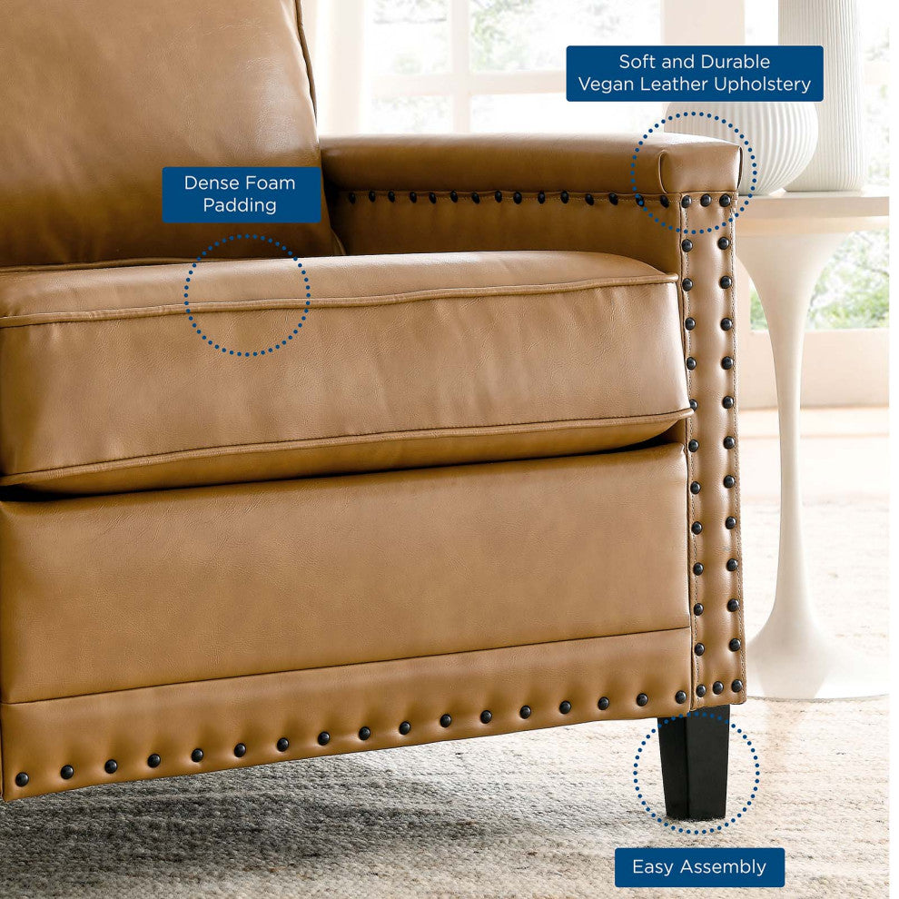Armchair Accent Chair, Faux Vegan Leather, Tan, Modern, Lounge Hospitality