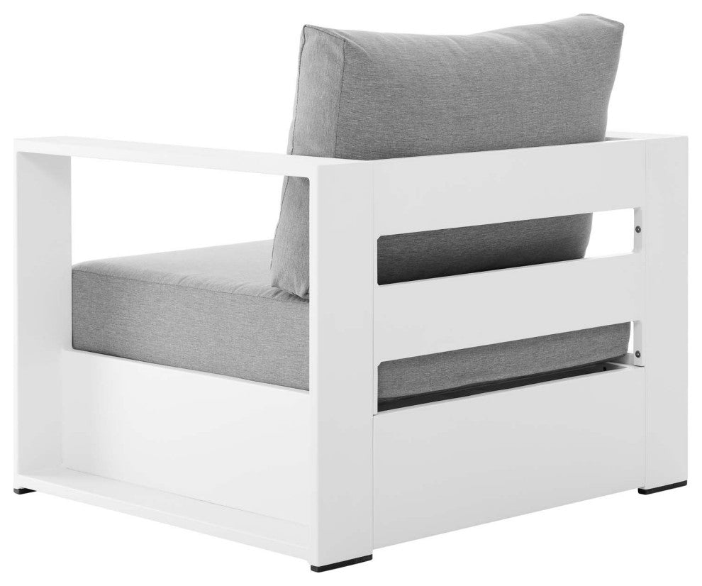 Lounge Chair Armchair, White Gray, Aluminum, Modern, Outdoor Hospitality