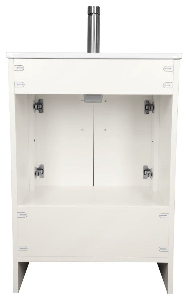 Pacific 24 Bathroom Vanity With Ceramic Top and Brushed Nickel Handles, White