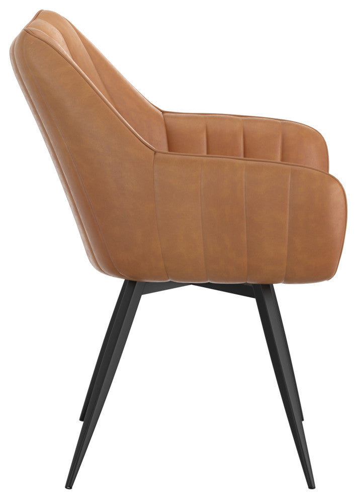 Modern Faux Leather/Metal Swivel Dining/Accent Chair, Set of 2, Camel/Black