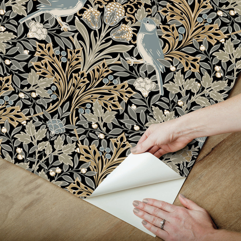 Garden Aviary Black Peel and Stick Wallpaper