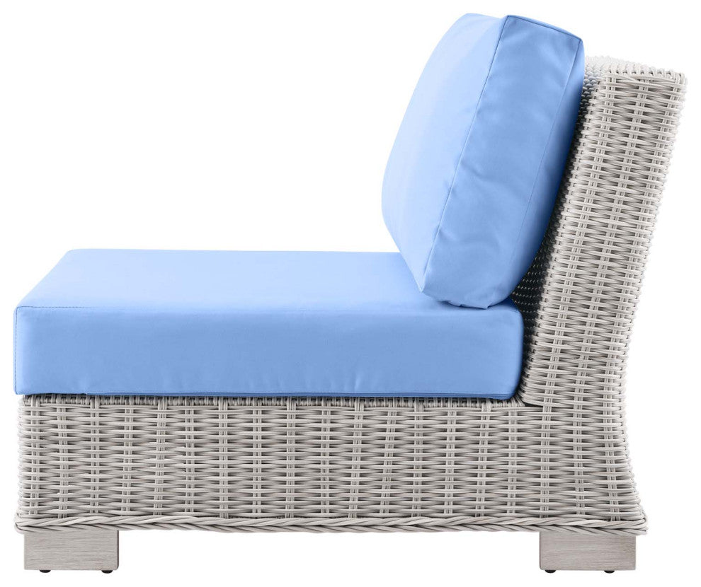 Lounge Sectional Sofa Chair Table Set, Rattan, Wicker, Gray Blue, Outdoor