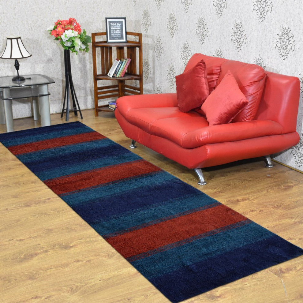 HAND KNOTTED LOOM SILK AREA RUGS-2'8''x12',Runner,Blue Light Blue,Contemporary