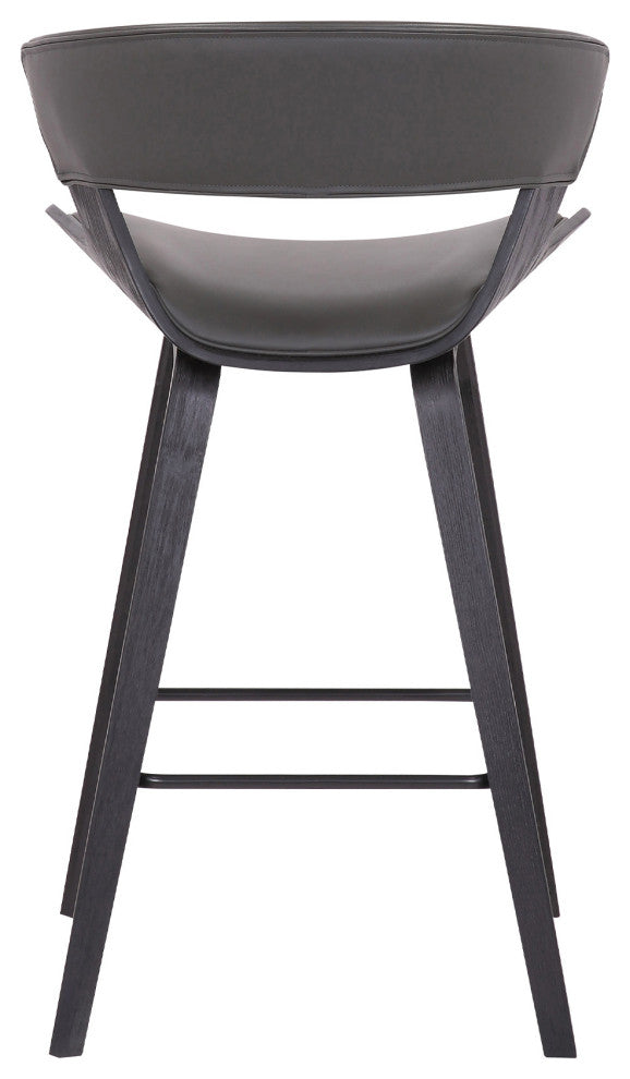 Gray Faux Leather and Wood Modern Bar Stool