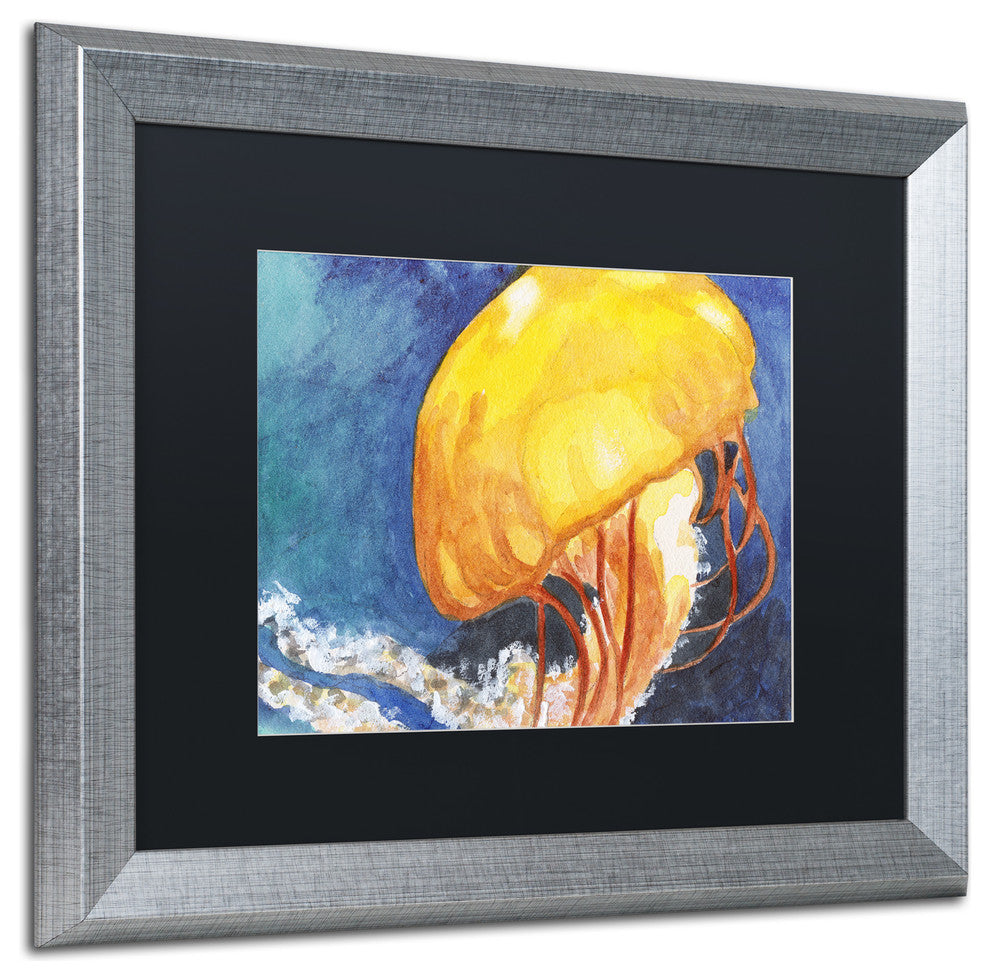 'Jelly Fish II' Art, 16x20, Silver Frame, Black Mat
