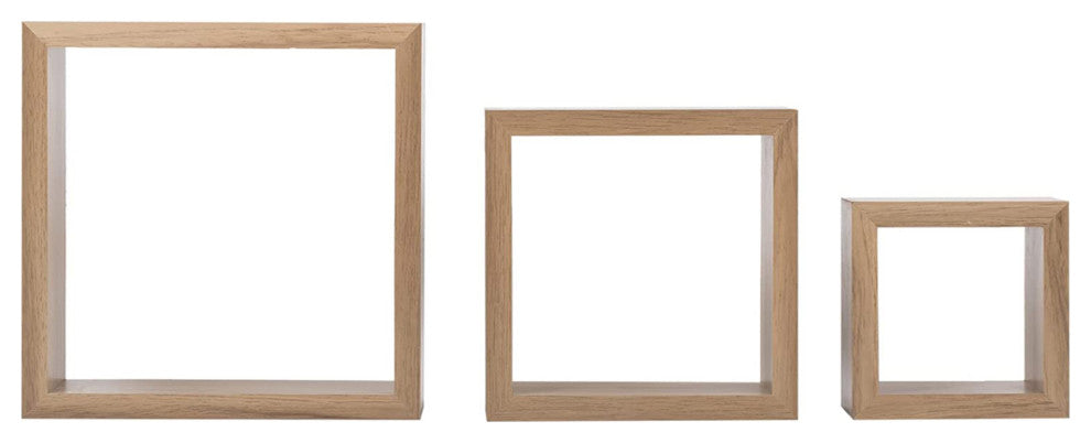 Set of Three Square Cubbi Floating Wall Shelves, 5", 7", 9", Brown