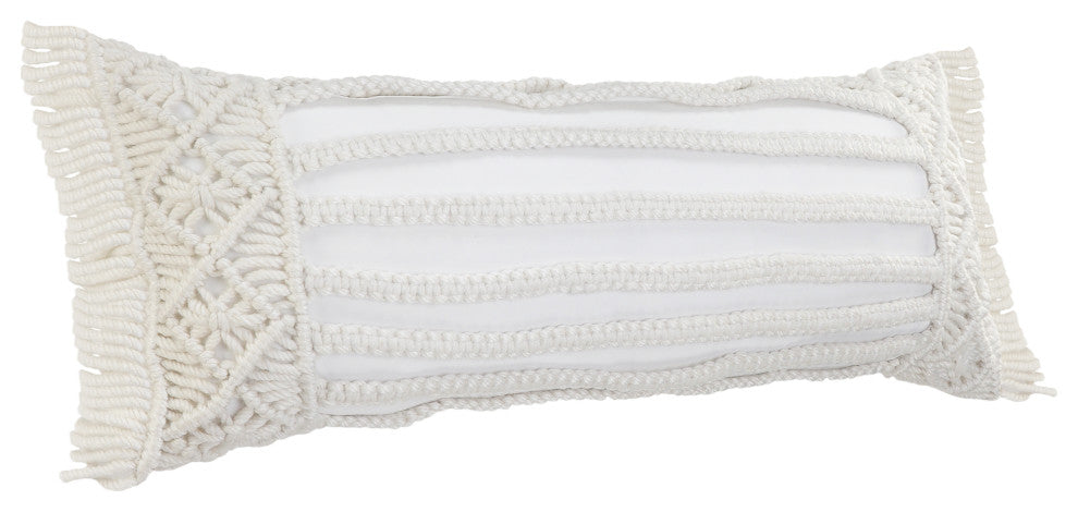 Ox Bay Handwoven White Diamond Resistant Polyester Pillow Cover, 14"x36"