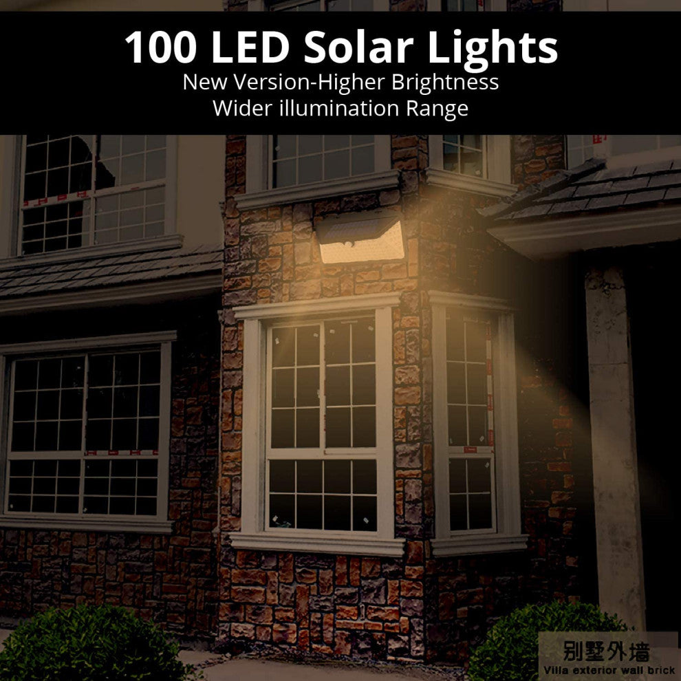 Smart Outdoor 100 LEDs Solar Light Sensor Security Light, 2 Pack