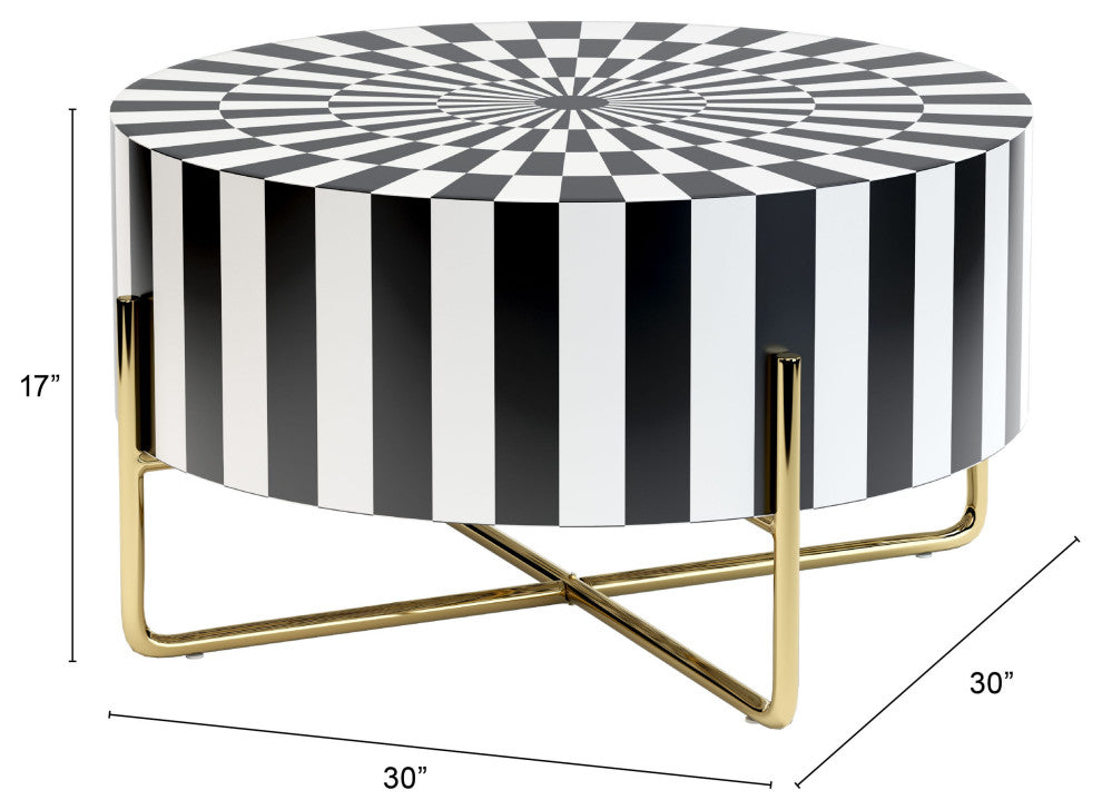 Coffee Table, Round, Metal Iron, Black, White, Gold, Lounge Lobby Hospitality