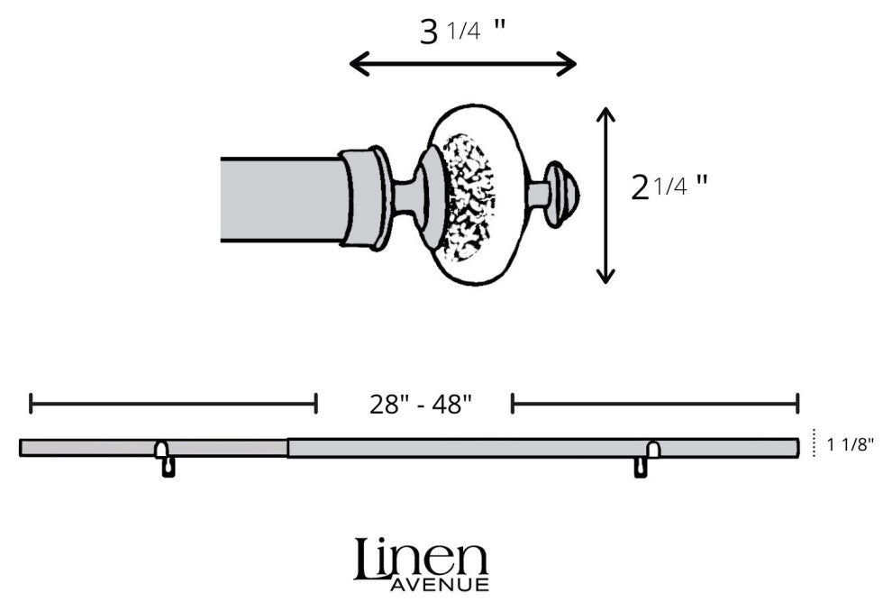 Linen Avenue Grey Stone Cap Single Curtain Rod Set,28-48 Inch,Matte Black