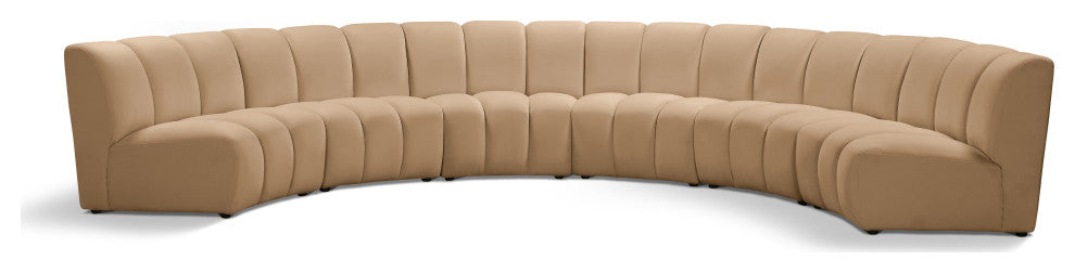 Infinity Channel Tufted Velvet Modular Chair, Camel, 6 Piece