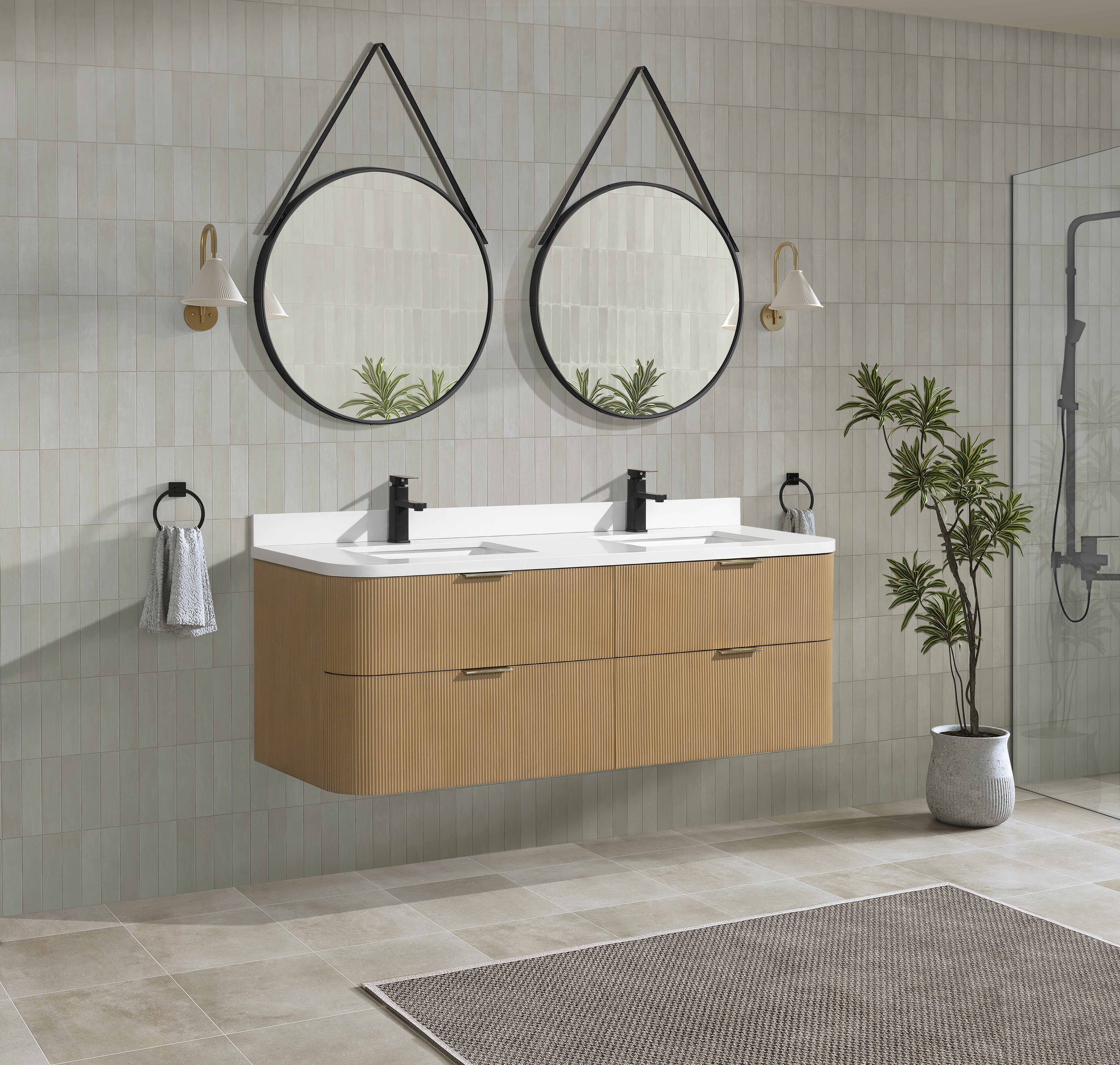 Ari Kitchen and Bath Chantal 60" Floating Bathroom Vanity Oak