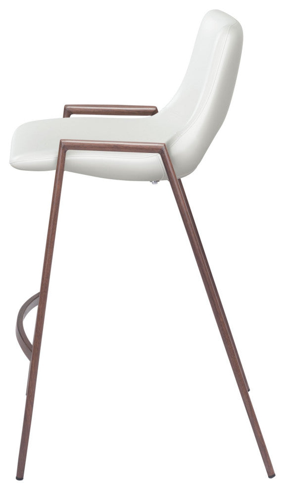 Counter Stool Chair, Set of 2, Faux Vinyl Leather, Steel, White, Walnut