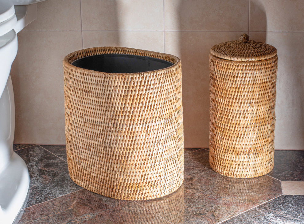 Artifacts Rattan™ Oval Waste Basket with Metal Liner, Honey Brown