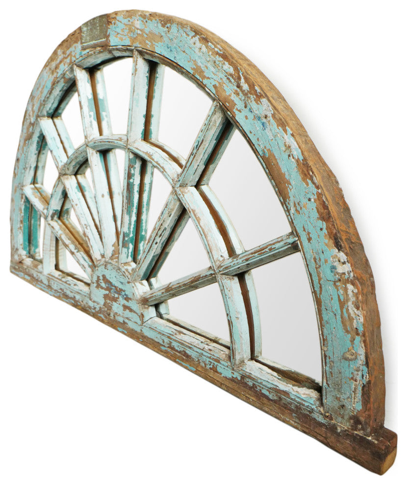Consigned Blue Window Transom Arch Mirror