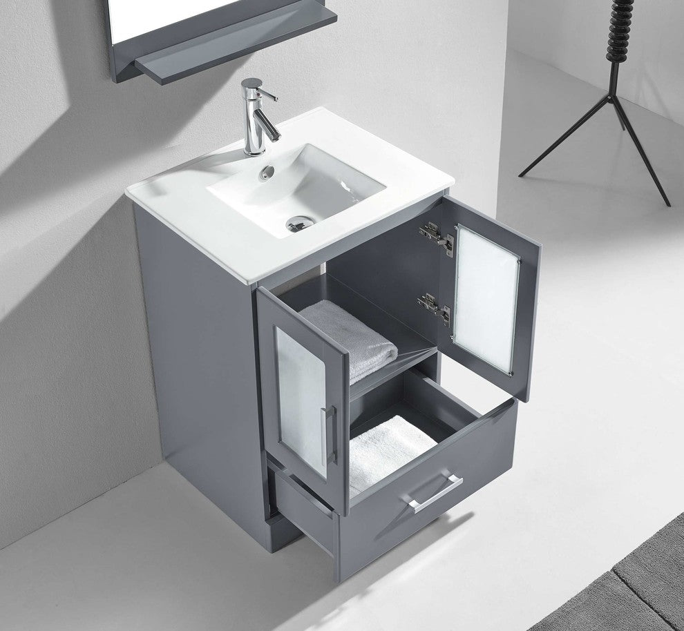 Zola 24" Single Bathroom Vanity Set, Gray, White Ceramic Countertop