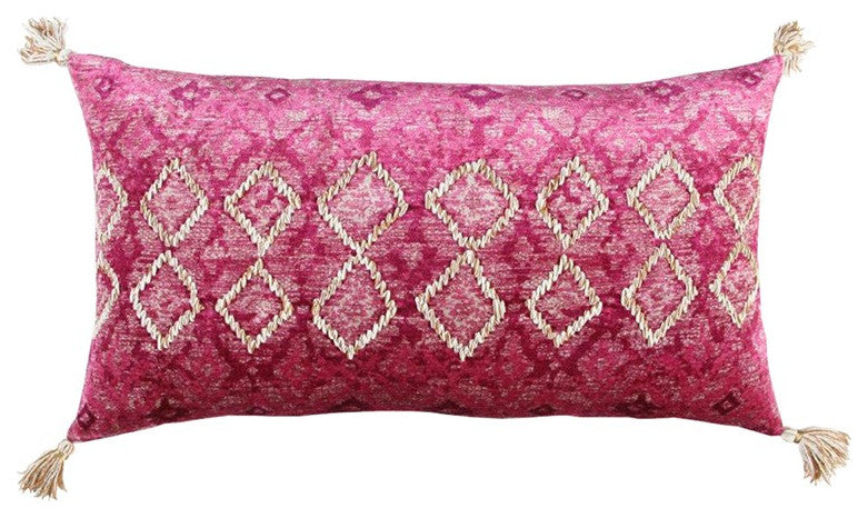Pink Textured Diamond Velvety Lumbar Pillow