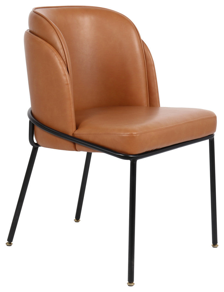 Jagger Vegan Leather Upholstered Dining Chair, Set of 2, Cognac, Matte Black Finish