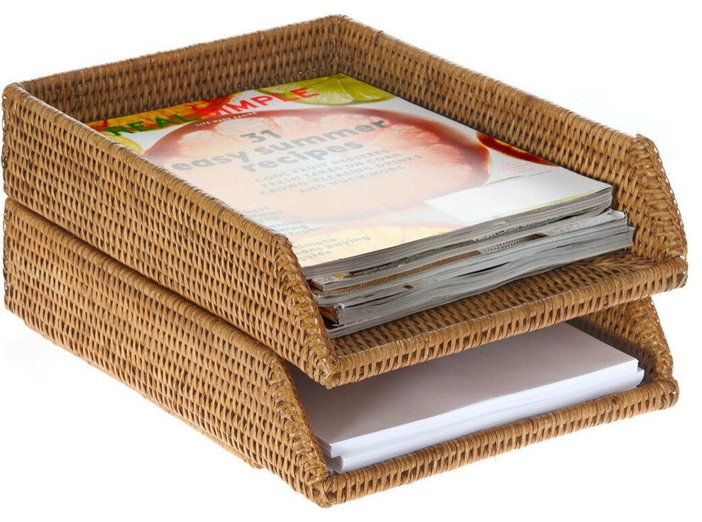 La Jolla Handwoven Rattan Stackable Letter Tray, Honey Brown