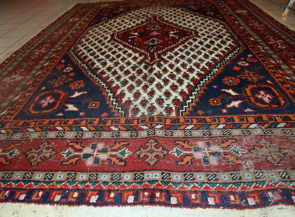 Handmade Vintage Persian Hamadan Rug, 5.7'x7.9', 175cmx240cm 1970s