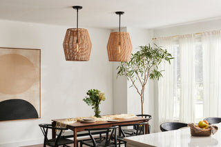 Hinkley Luca Large Convertible Pendant, Black With Camel Rattan Shade