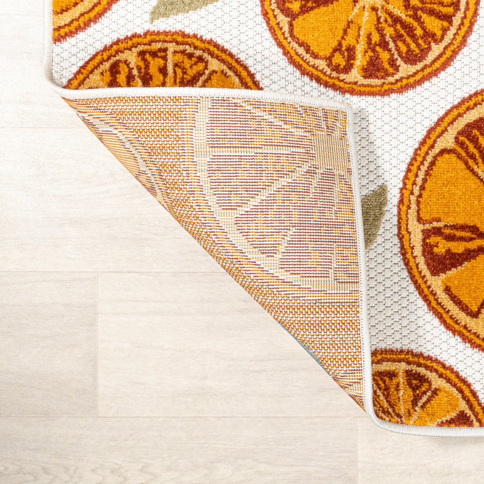 Aranciata Citrus Slice High-Low Indoor/Outdoor Area Rug, Orange/Cream, 8 X 10