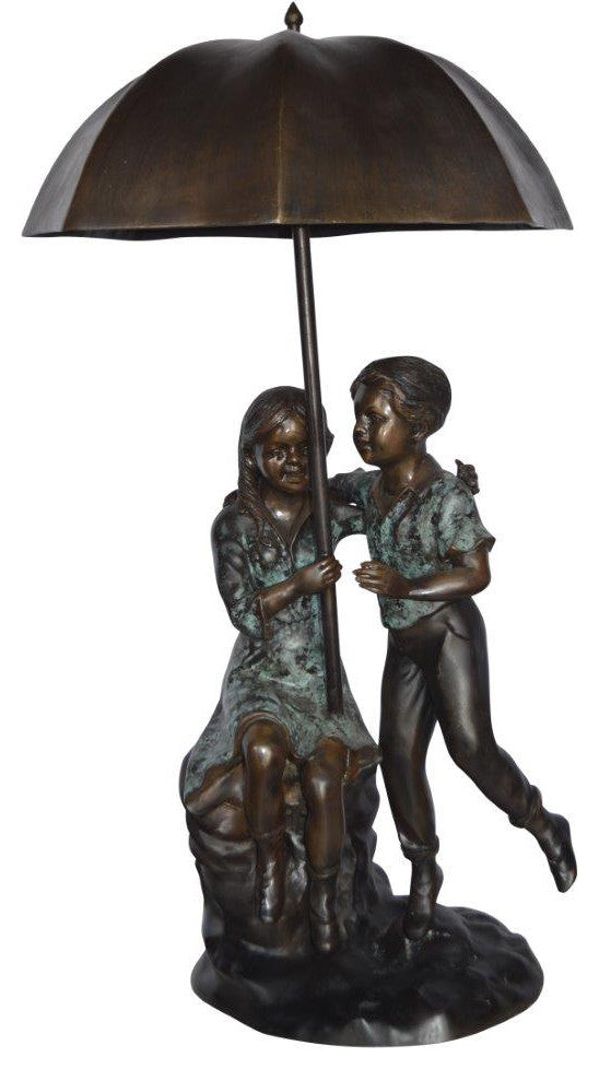 Kids Playing under Umbrella Bronze Fountain -  Size: 20"L x 20"W x 37"H.