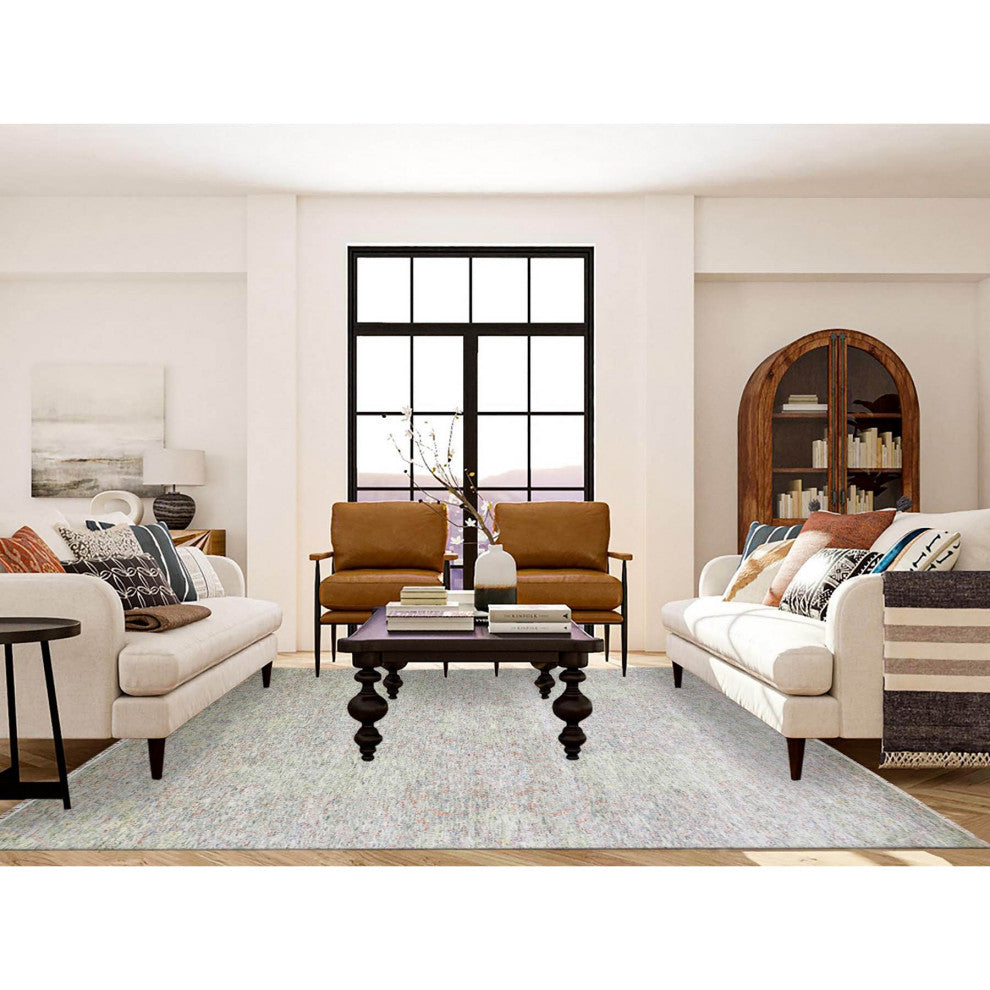 Stone Gray Modern Salt and Pepper Design Pure Wool Hand Knotted Rug, 8'0"x10'2"