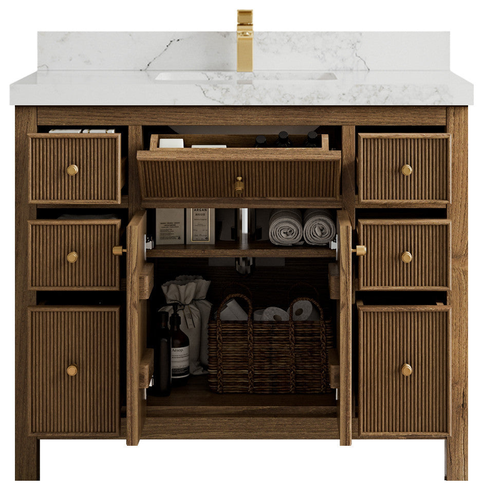 Sonoma Teak 42 Single Sink Bath Vanity in Dark Natural with 2" Calacatta Nuvo