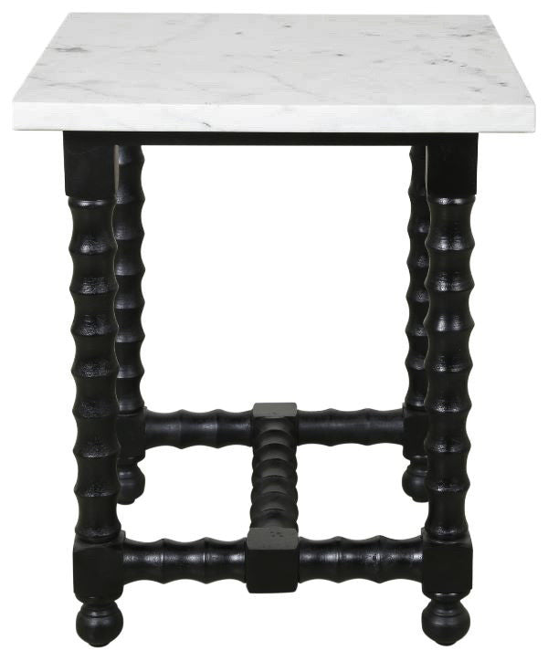 Orlando Cranberry Marble End Table With Black Wooden Spindle Base