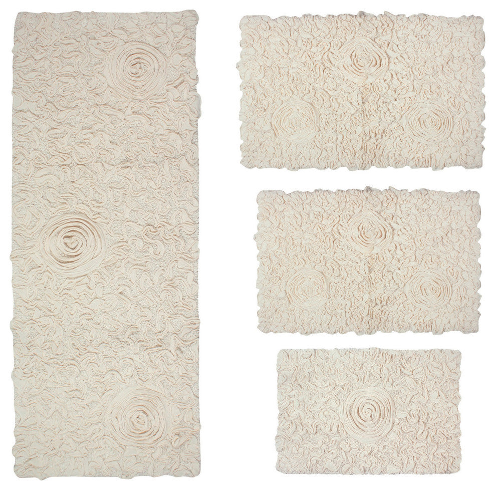 Modesto 100% Cotton Tufted Machine Washable Bath Rug 4-Piece Set, Ivory