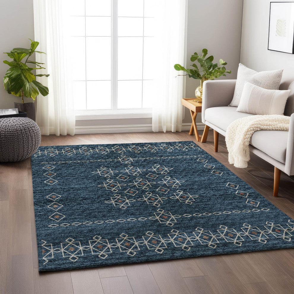 Addison Premium Washable Mayfield AMF109 Blue 9'' x 12'' Rug