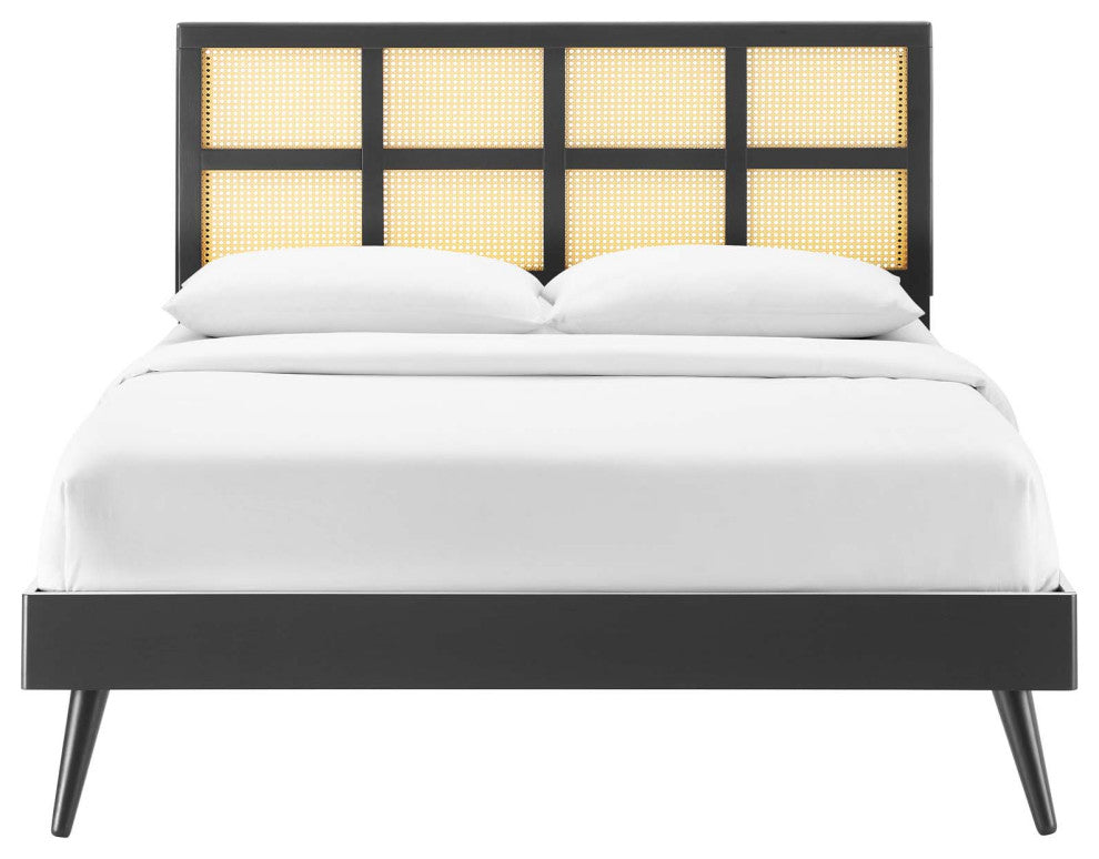 Platform Bed Frame, King Size, Wood, Black, Modern Mid-Century, Bedroom Master