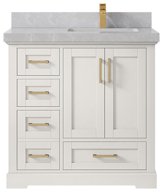 Boston 36" Right Offset Bath Vanity in Alabaster 2" Pearl Gray