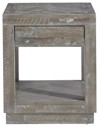 Modus Herringbone Solid Wood One Drawer End Table in Rustic Latte